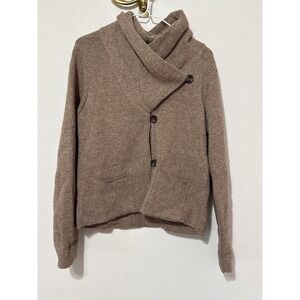 Mary Firenze Cardigan Women L Brown Wool Blend Asymmetrical Shawl Collar Italy